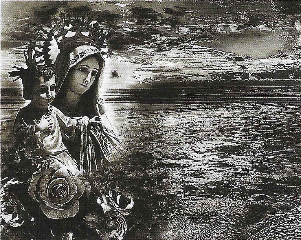 Lápida de Nicho de Granito Negro con Grabado Láser Completo de La Virgen del Carmen