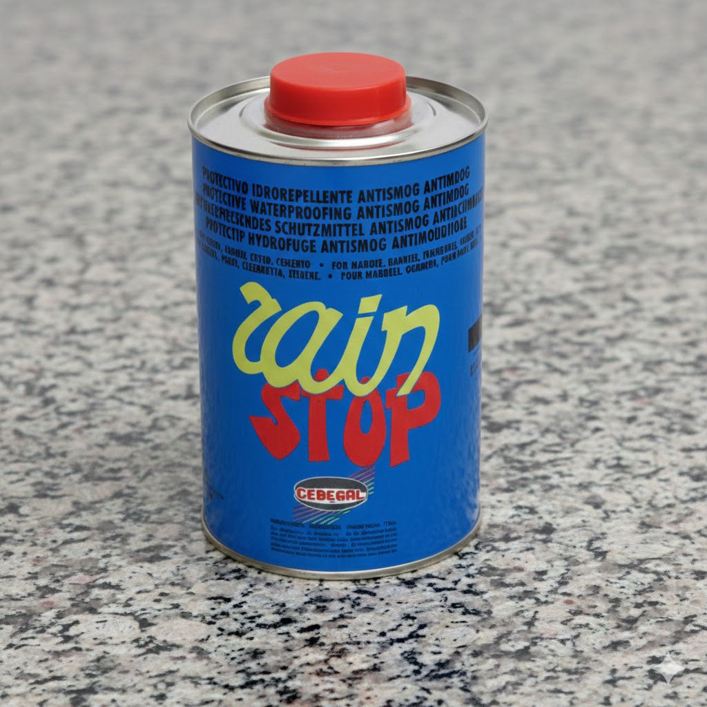 Rain Stop es un hidrofugante profesional diseñado para proteger mármol, granito y piedras naturales sin alterar su apariencia. Su fórmula permite impermeabilizar la superficie manteniendo la transpiración natural del material, evitando la absorción de agua y prolongando la vida útil de la piedra.