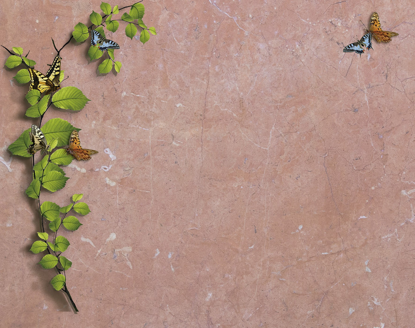 Lápida funeraria de cerámica con mariposas posadas sobre una rama de abedul, diseño natural y simbólico para nicho