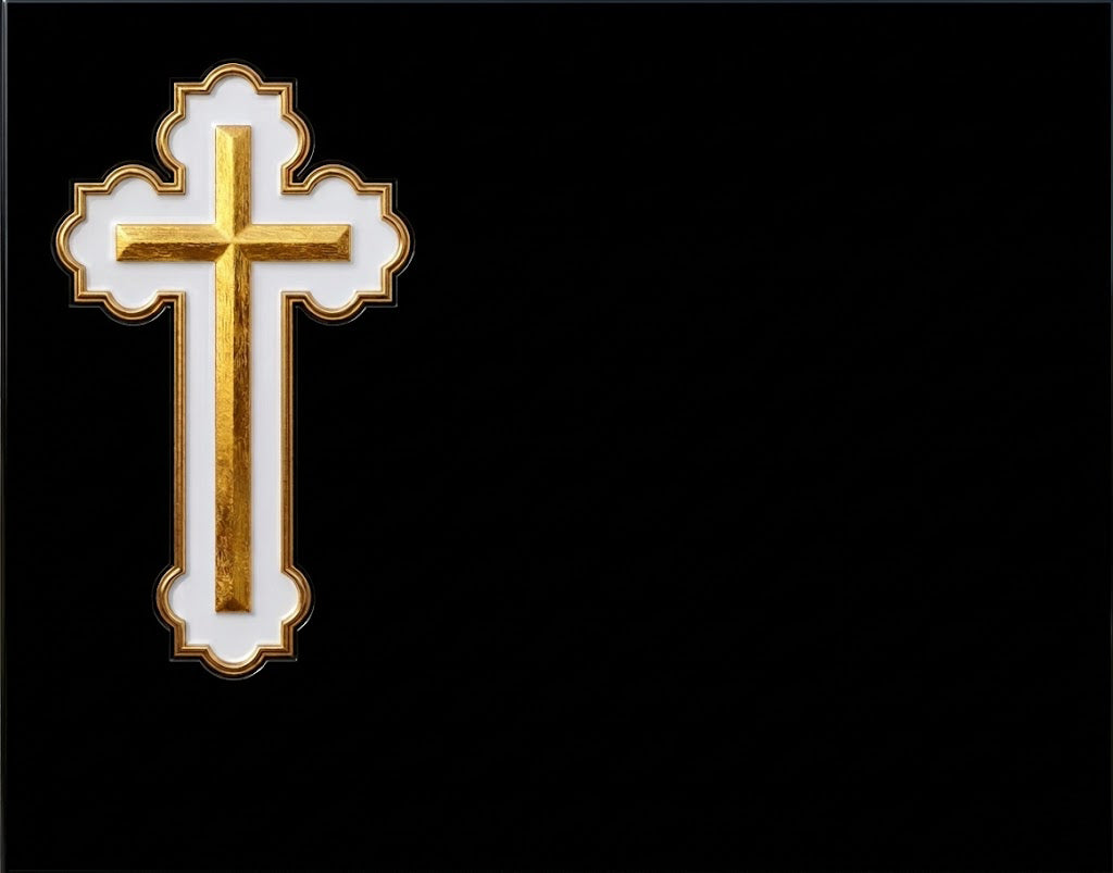 Lápida con cruz lobulada realizada en granito de alta calidad. Diseño clásico y elegante, personalizable y adecuada para nicho o sepultura.