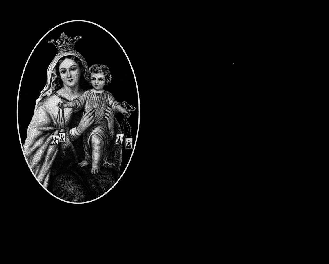 Lápida de Nicho en Granito Negro con Grabado Láser de La Virgen del Carmen