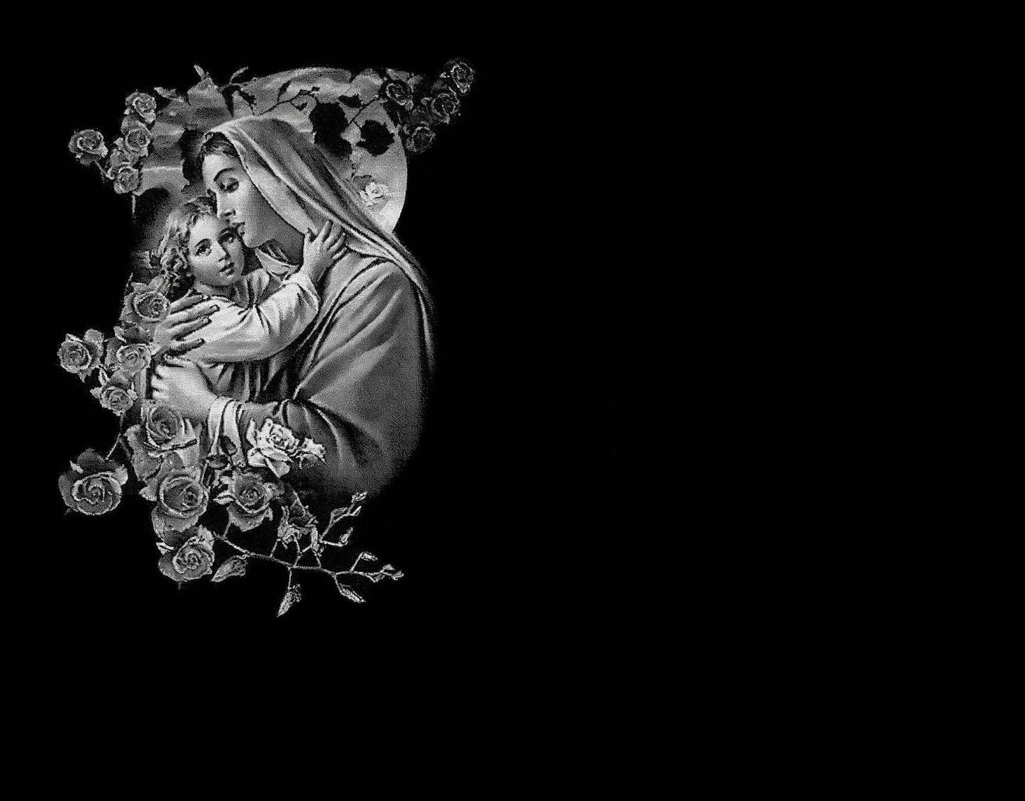 Lápida de Nicho en Granito Negro con Grabado Láser de Virgen con Niño