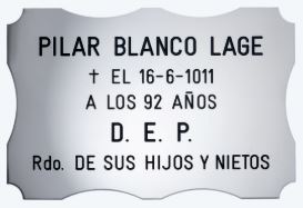Placa conmemorativa Ref. 273 en acero inoxidable brillo con grabación personalizada. Disponible en varios tamaños. Entrega en 7–10 días. Contacto: info@memorialspain.com.