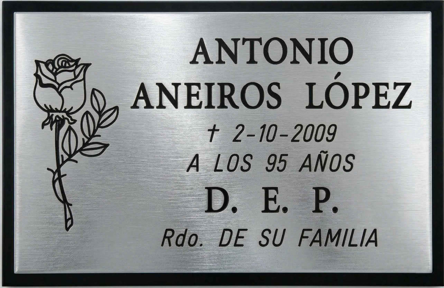 Placa Funeraria de Aluminio Personalizada con Marco Negro