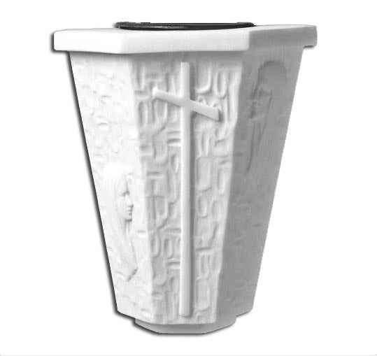 Jarrón Funerario de Marmolina con Cruz en Relieve de 20 cm