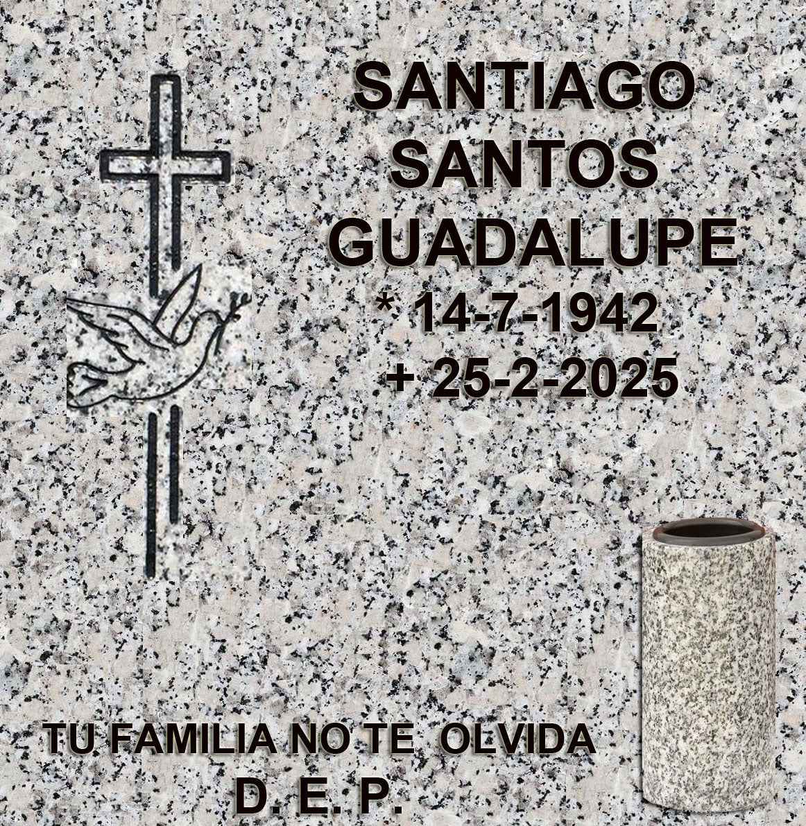 Columbario con Cruz con Paloma y Jarrón de Granito - Madrid