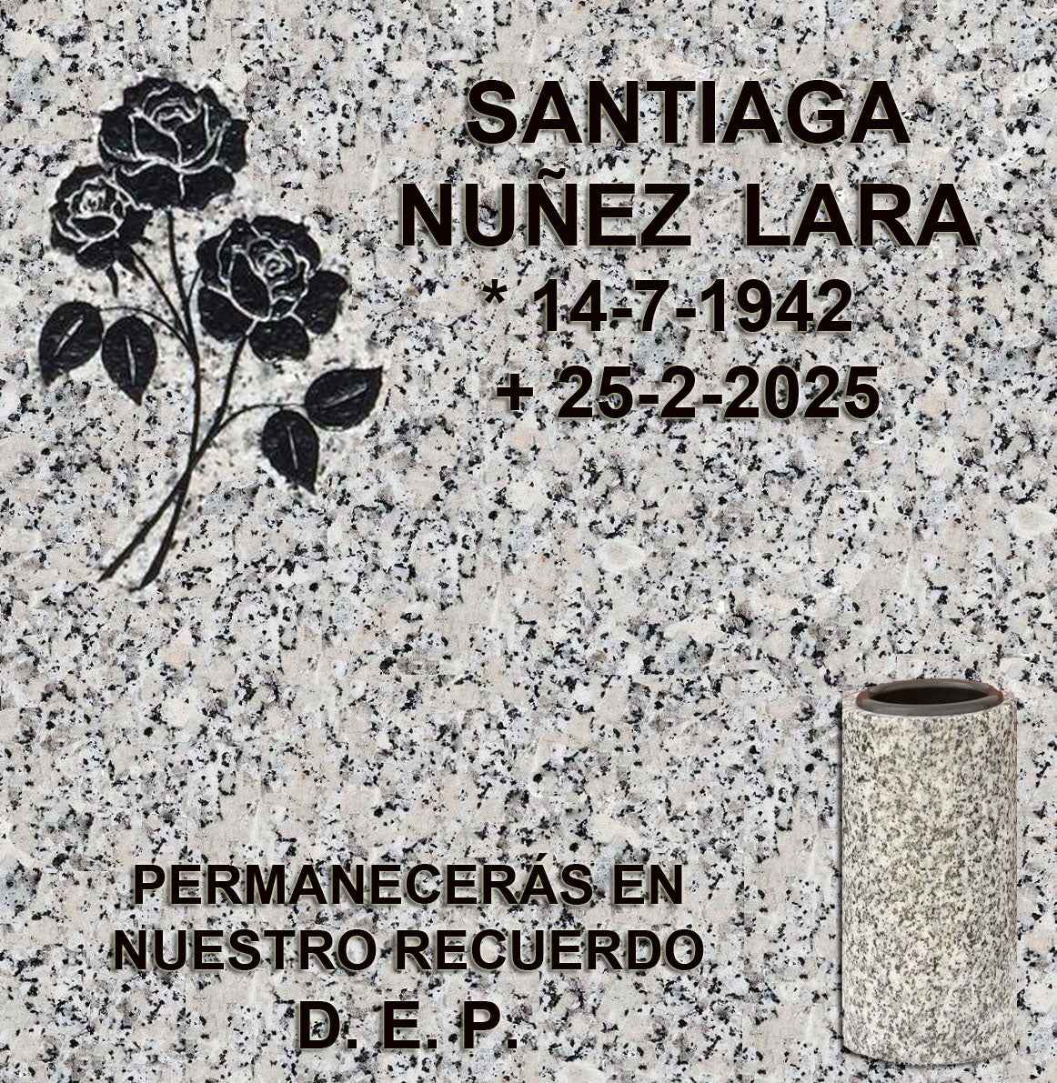 Columbario con Ramo de Rosas y Jarrón de Granito - Madrid