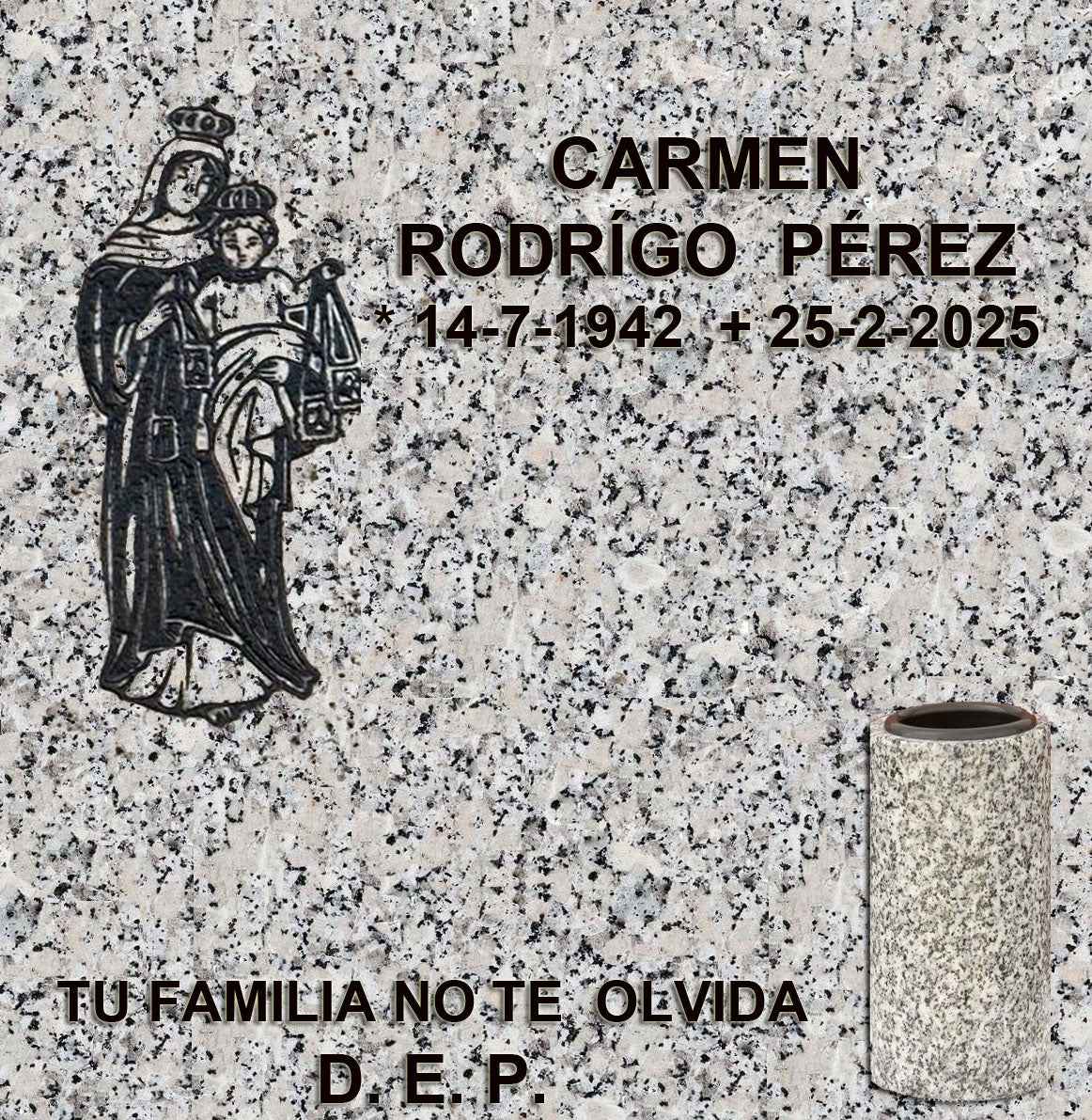 Columbario con Virgen del Carmen y Jarrón de Granito - Madrid