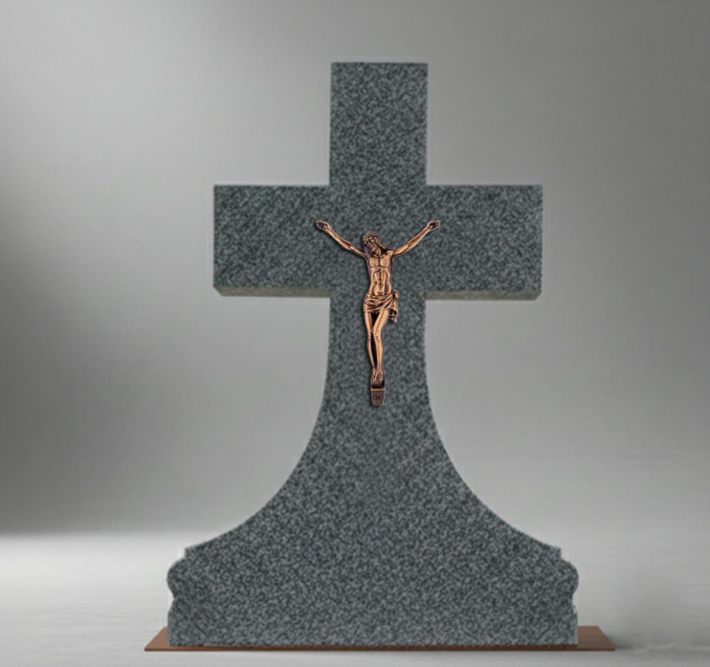 Cristo de bronce con placa INRI, BR 5619 diseñado para la decoración de lápidas, nichos y panteones.