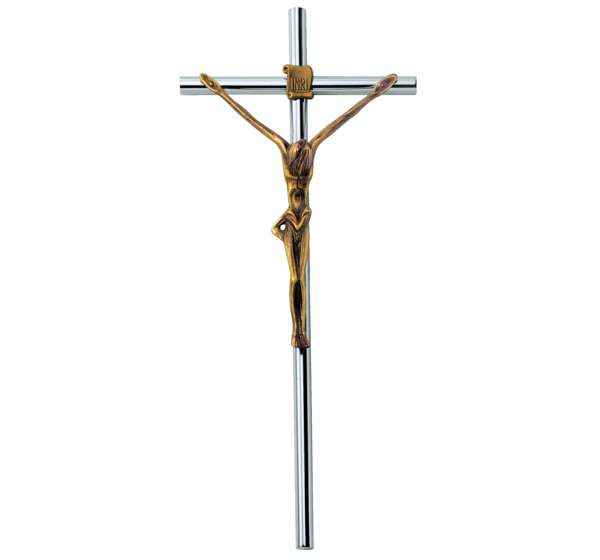 Cruz Acero con Cristo Modernista de Bronce 48 cm Lápidas