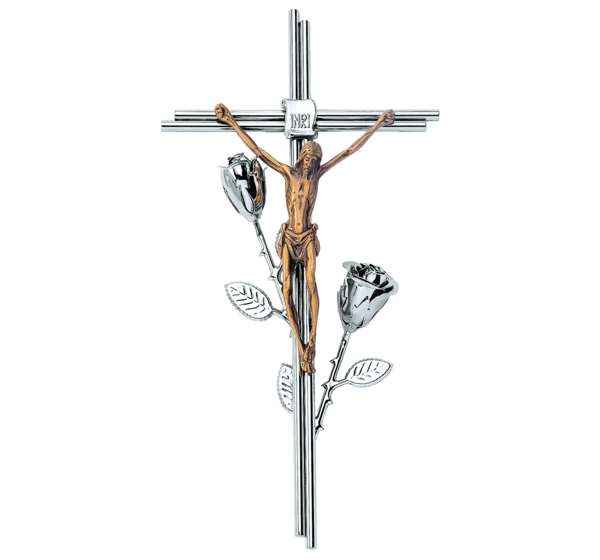 Cruz Rosas de Acero Inoxidable y Cristo de Bronce 40 cm Lápidas
