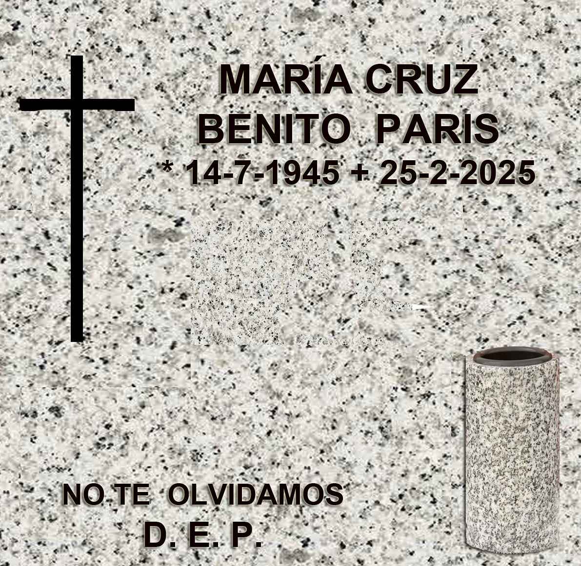 Columbario con Cruz Grabada y Jarrón de Granito - Madrid