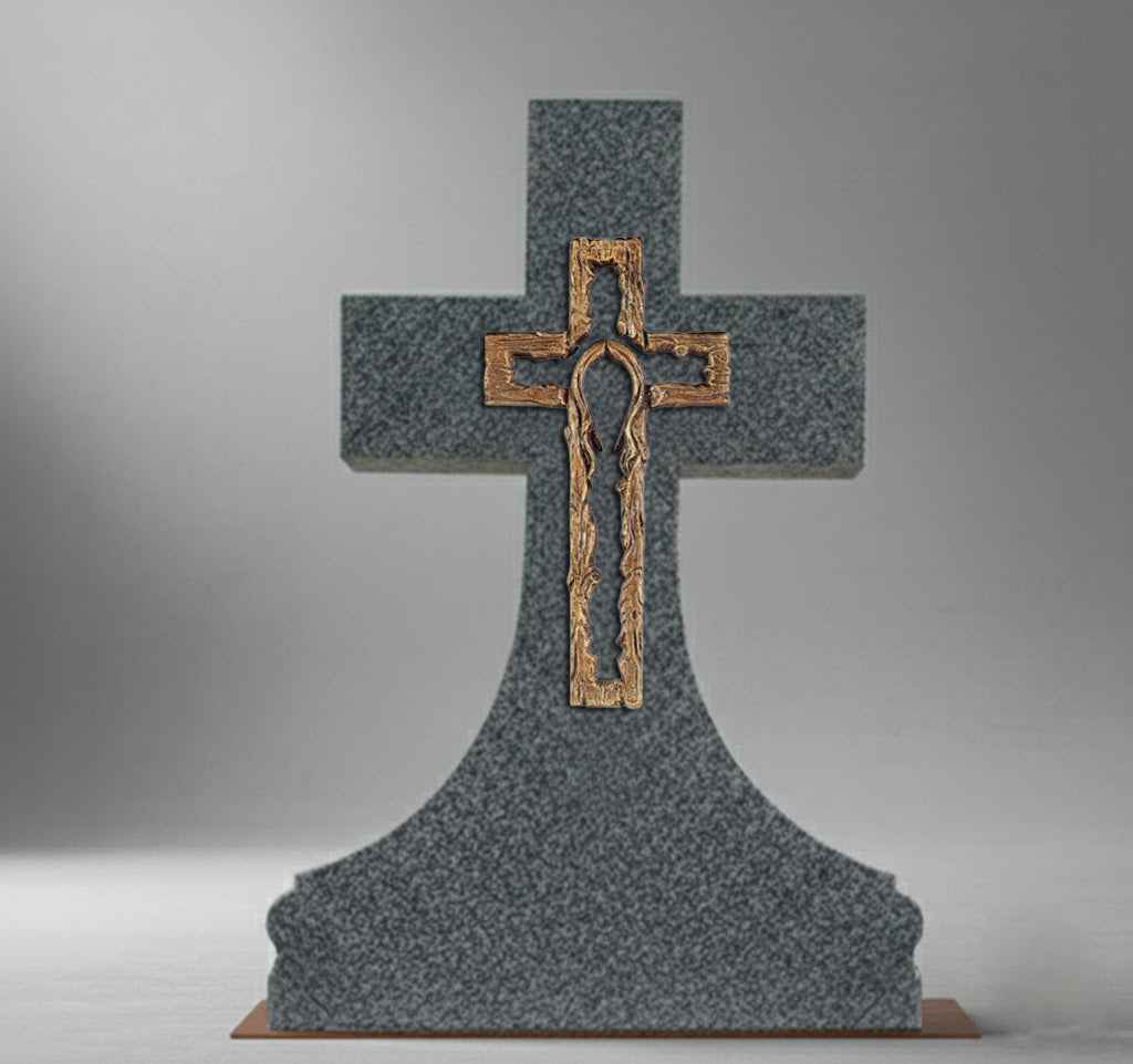 Cruz de Bronce con Cara de Cristo para Lápidas y Panteones (51 cm)