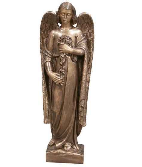 Escultura Ángel con Ramo de Flores (64 cm) - Mármol Sintético