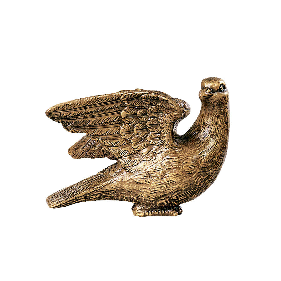 Figura de paloma en bronce de 21 cm para lápidas y nichos. Un símbolo de paz y esperanza con acabado de alta durabilidad para exterior. Calidad artesanal superior.