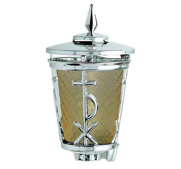 Farol Funerario en Acero Inox. con Vaso de Cristal