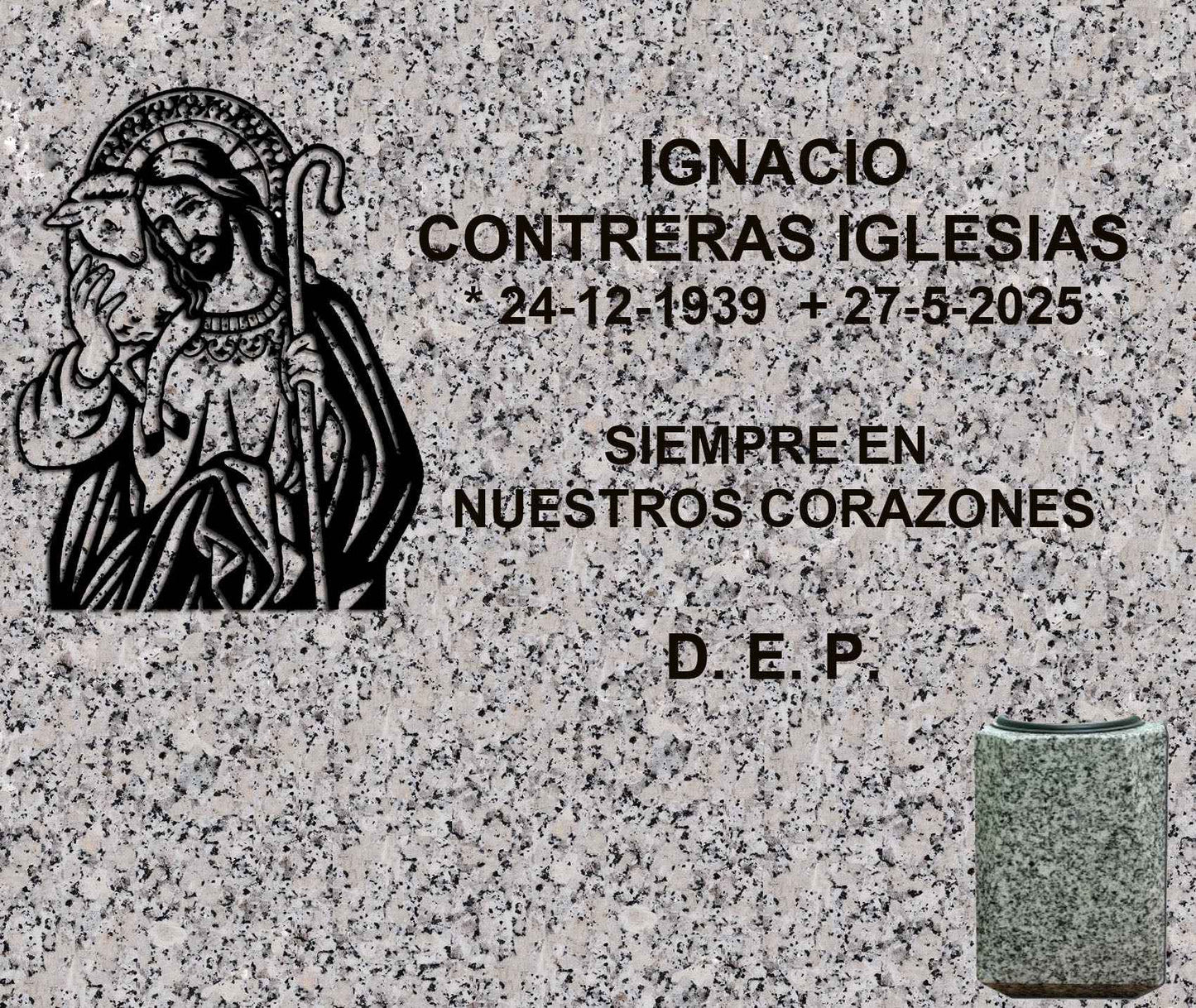 Lápida de Nicho con Buen Pastor y Jarrón | Madrid