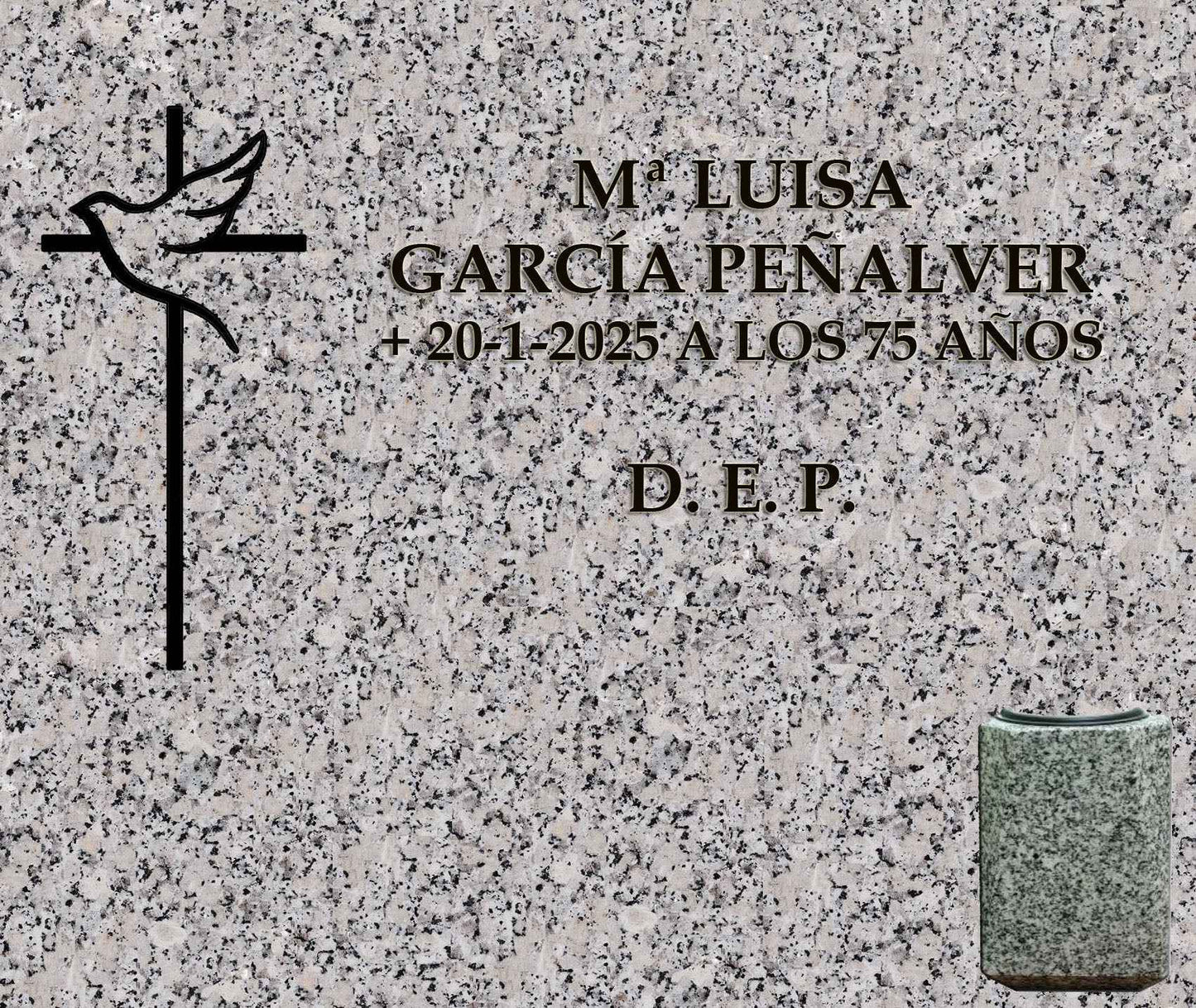 Lápida de Nicho con Cruz y Paloma de la Paz y Jarrón | Madrid