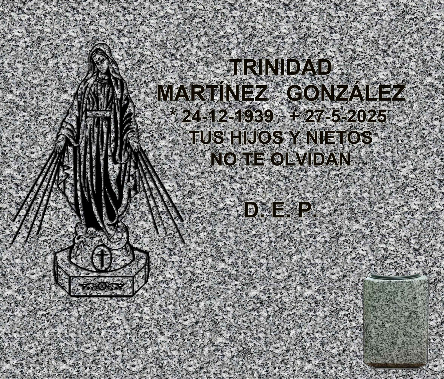 Lápida de Nicho con Virgen Milagrosa y Jarrón | Madrid