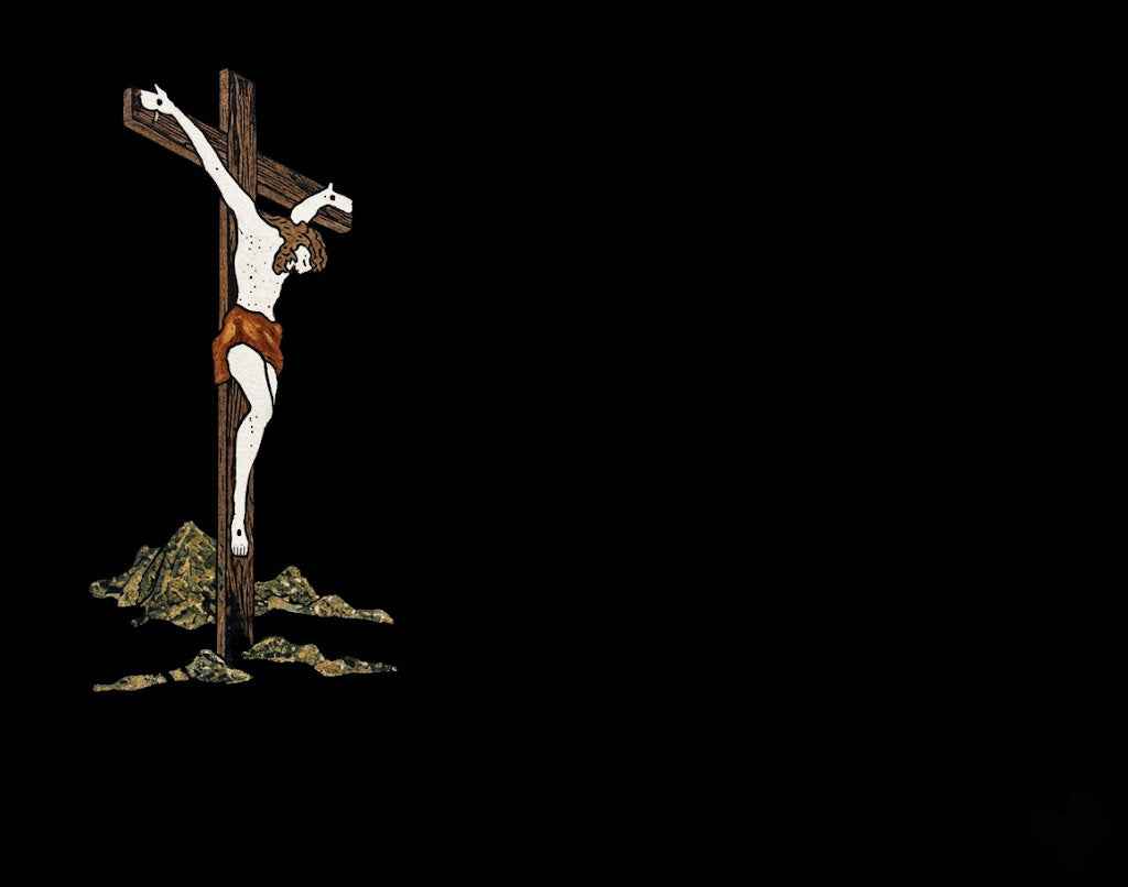 Lápida Granito Cristo Crucificado | Incrustación de Piedras Naturales