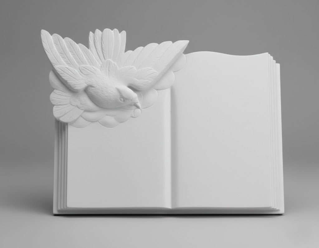 Libro de mármol con paloma personalizable para lápidas y panteones. Grabado a medida, acabado de alta calidad y envío a toda España.