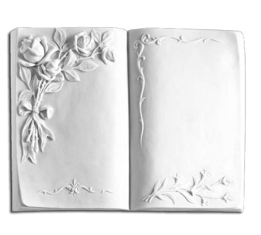 Libro de marmolina MR 6535 para lápidas, medida 36 × 28 cm. Grabado personalizable, acabado de alta calidad y resistencia para exterior. Envío a toda España.