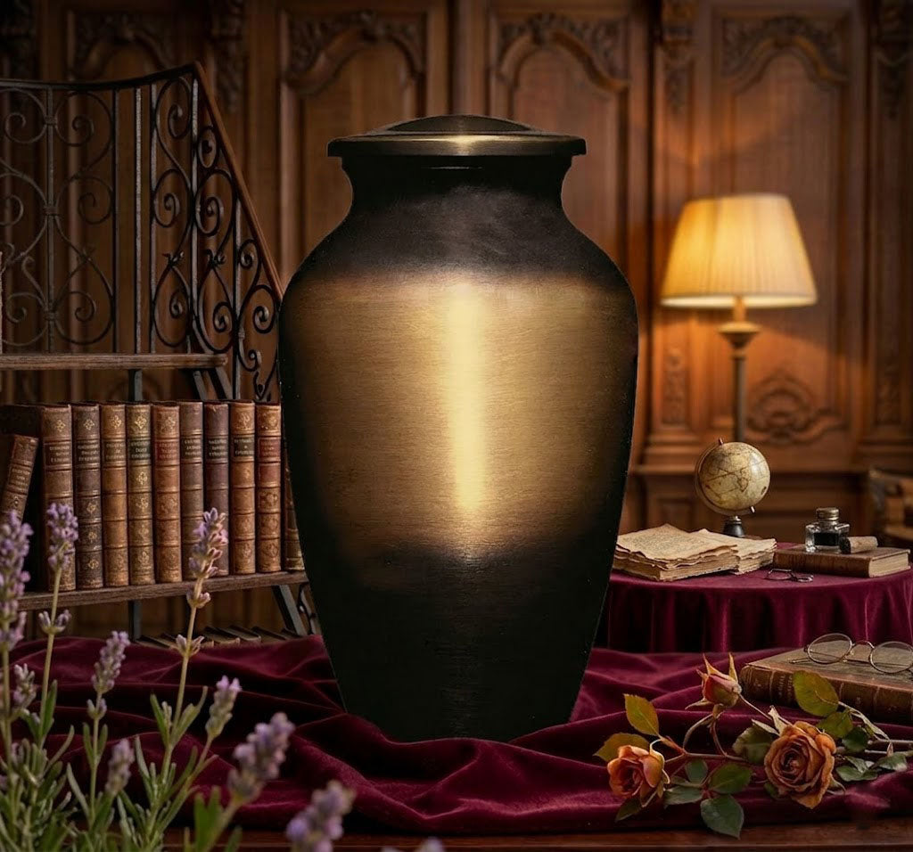 Urna funeraria de edición limitada modelo UR 3661, fabricada en bronce fundido de alto grosor con acabado artesanal envejecido de estilo romano.