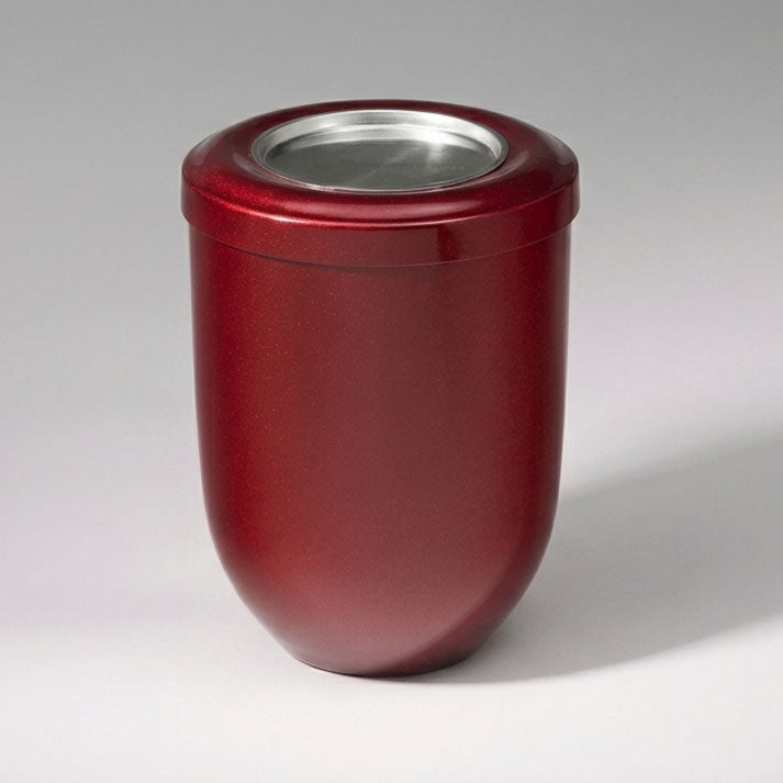 Urna ecológica UR 24825 de Heiso GmbH en PVC reciclado rojo metalizado con doble cierre de seguridad, la opción más económica y sostenible.