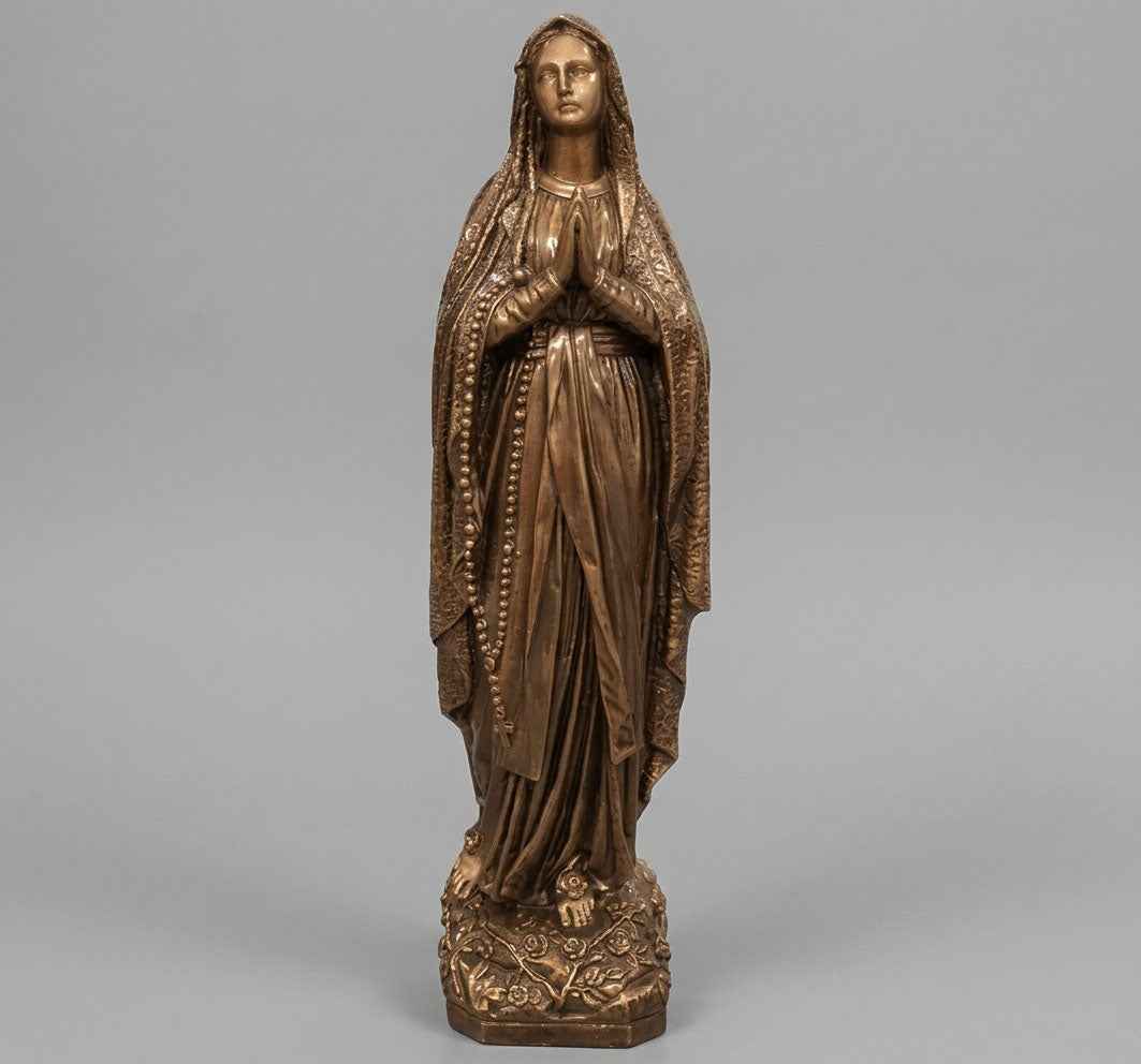 Escultura Virgen de Lourdes (62 cm) - Mármol Sintético Color Bronce