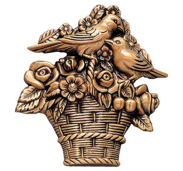 Cesta con pajaritos en bronce de 13 cm para Decoración de Lápidas y Columbarios