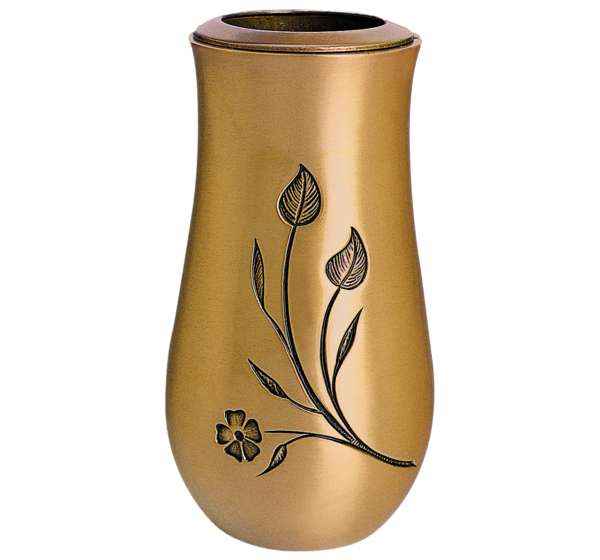 Jarrón Funerario de Bronce con Flores Grabadas de 20 cm