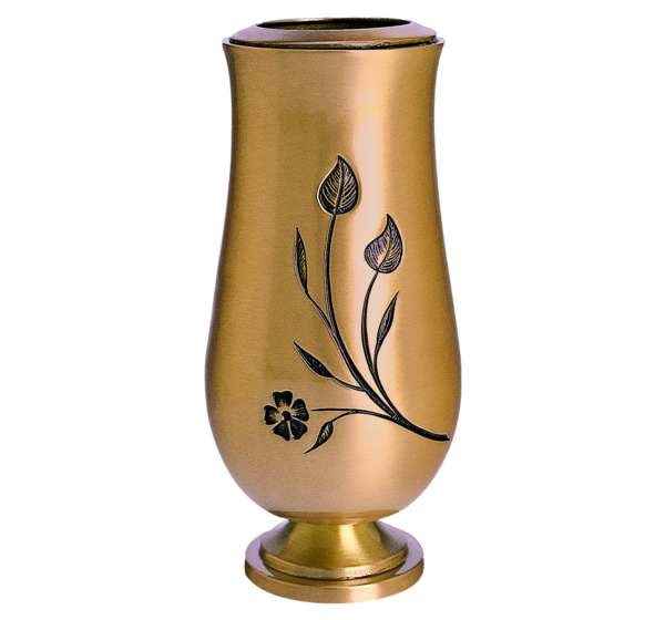 Elegante Jarrón Funerario de Bronce con Flores Grabadas 20 cm