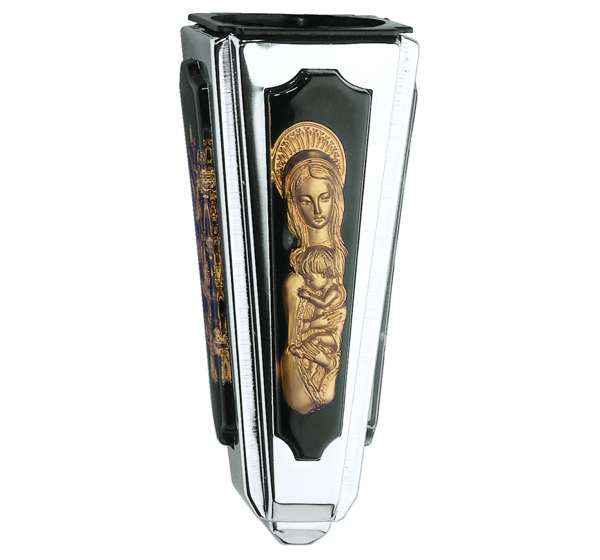 Jarrón de Acero Inox con Virgen de Bronce 17 cm Lápidas