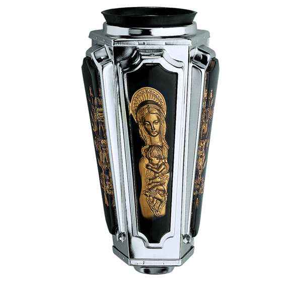 Jarrón Facetado de Acero Inox con Virgen de Bronce 18 cm Lápidas