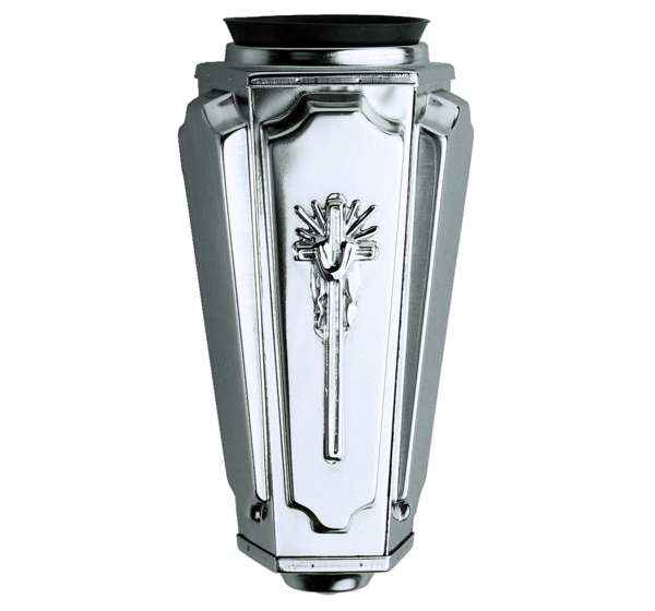 Florero Funerario Geométrico con Cruz de Acero Inox 18 cm Lápidas
