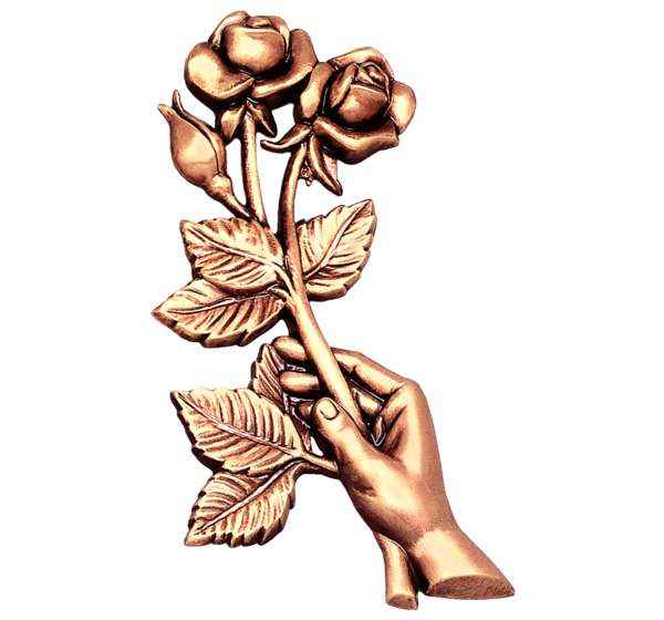 Mano con rosas en Bronce de 13 y 19 cm. para Decoración de Lápidas y Columbarios