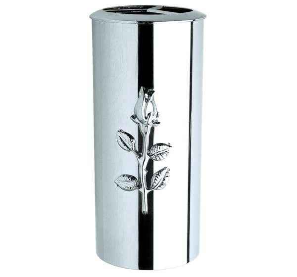 Jarrón Tubular con Rosa de Acero Inox 19 cm Lápidas