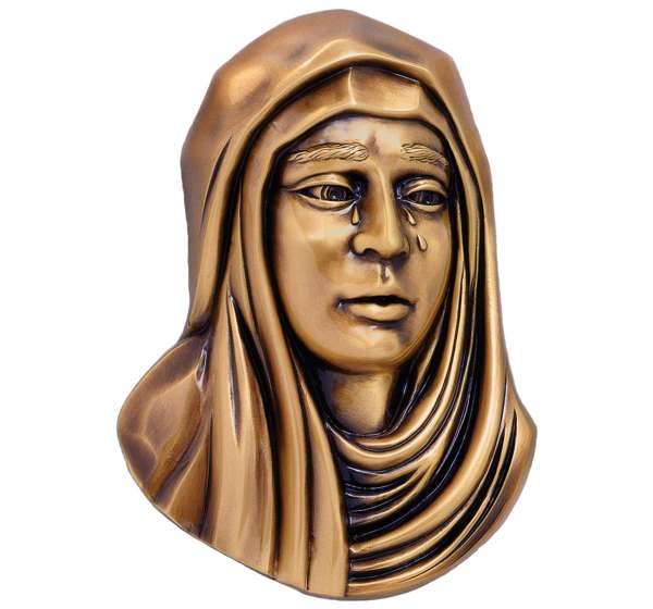 Relieve en bronce con el rostro de la Virgen Dolorosa (27 cm). Escultura detallada de alta calidad y resistencia exterior, ideal para lápidas y panteones. ¡Compra aquí!