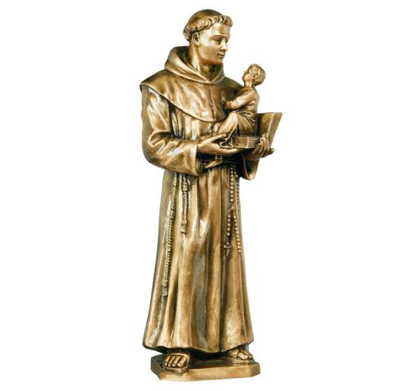 Imagen de San Antonio con el Niño en bronce de 80 cm. Escultura de gran formato para panteones y monumentos. Fijación a suelo. Fabricación bajo pedido en Memorial Spain.