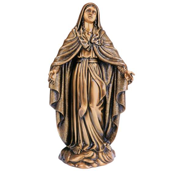 Imagen monumental de la Virgen María en bronce de 64 cm. Escultura de alta gama para la decoración de panteones y mausoleos. Resistencia total a la intemperie.
