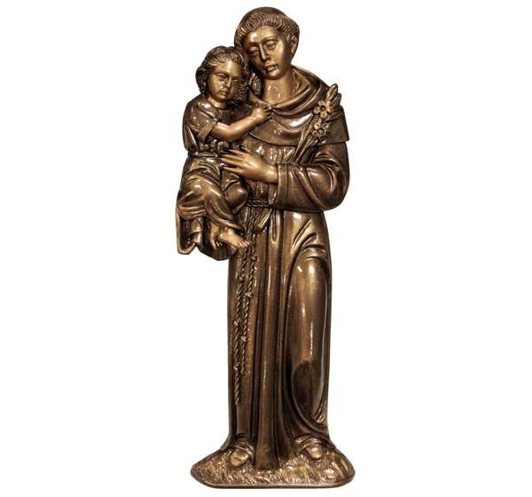 Figura decorativa de San Antonio, modelo MR 6058 en mármol sintético, diseñada para ornamentación de nichos y panteones.