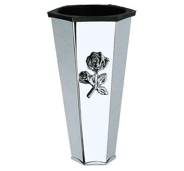 Jarrón Funerario de Pared con Rosa en Acero Inoxidable 17 cm
