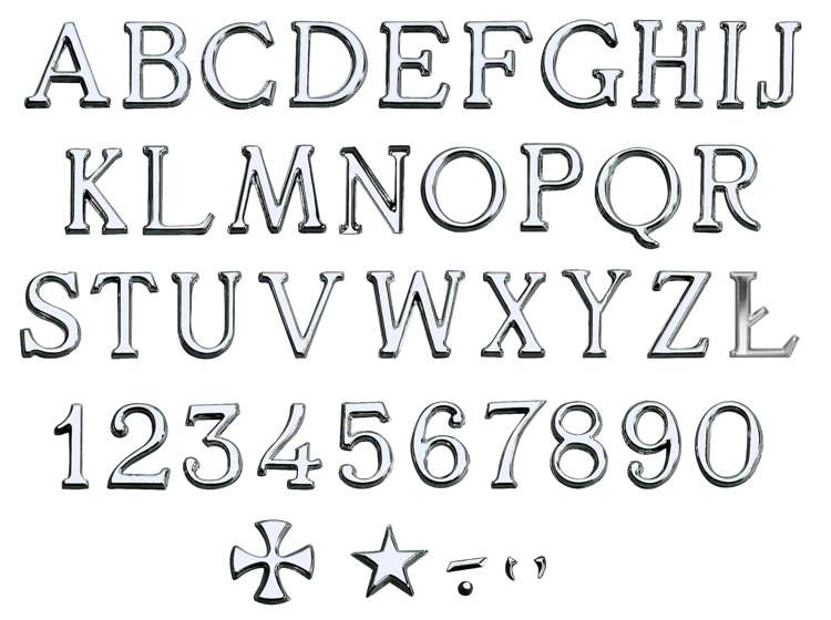 Inscripción en letras romanas de acero inoxidable para sepulturas. Estilo clásico, máxima resistencia al exterior y acabado elegante y duradero para granito y mármol.