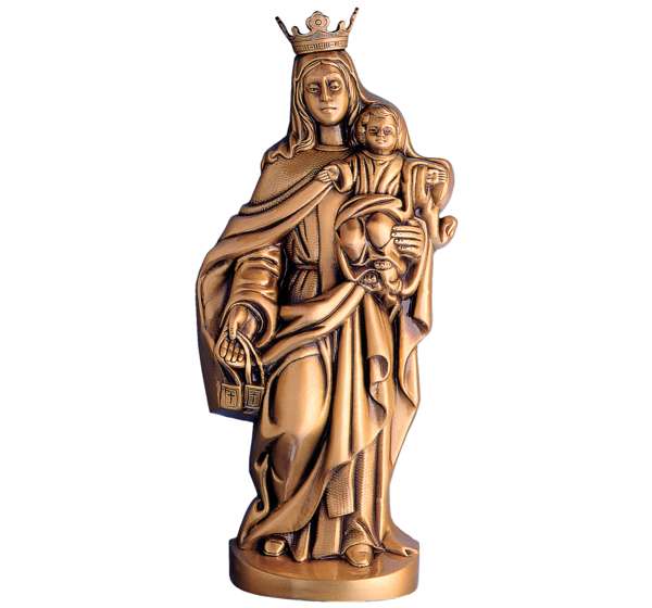 Escultura de la Virgen del Carmen en bronce (38 cm). El tamaño ideal con la proporción perfecta para el centro de lápidas, nichos y panteones. ¡Compra aquí!