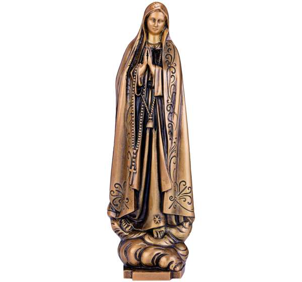 Impresionante imagen de la Virgen de Fátima tallada en bronce (40 cm). La pieza central perfecta para dar máxima distinción y fe a lápidas y sepulturas. ¡Compra aquí!
