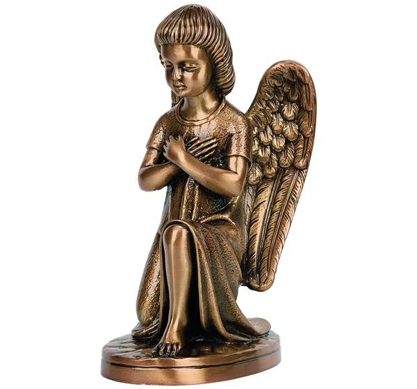 Escultura en Bronce de Angelito Arrodillado de 25 cm. / Imagen para Decoración de Lápidas