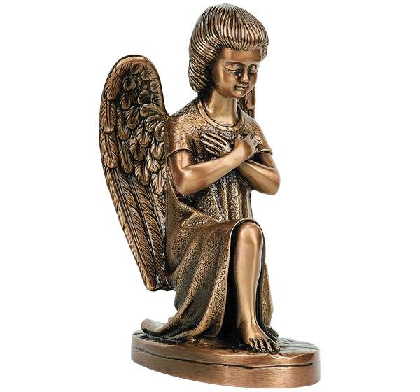 Escultura en Bronce de Angelito Arrodillado de 25 cm. / Imagen para Decoración de Lápidas