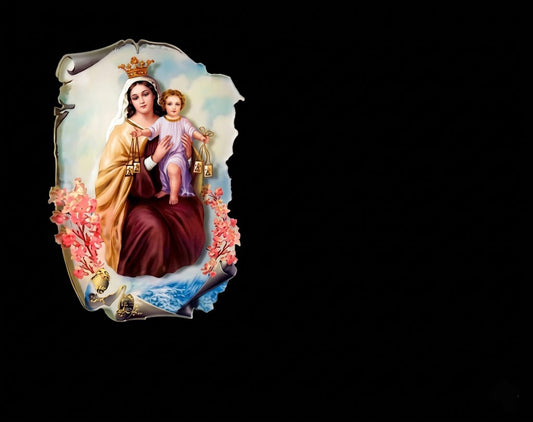 Lápida de Nicho en Granito Premium – Fotografía Impresa de Alta Definición con Cristal de Protección con la imagen de la Virgen del Carmen – Diseño Personalizado Ref. MP QUARZO 302