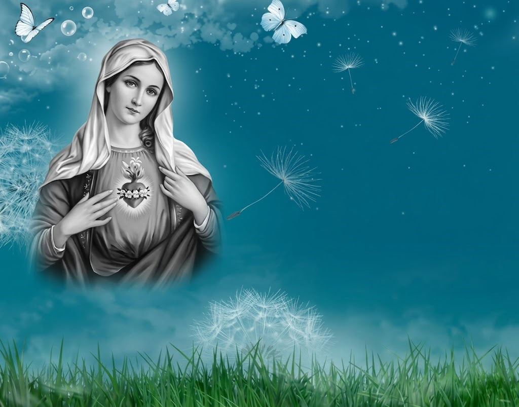 Lápida con imagen del Sagrado Corazón de María, diseño emotivo que simboliza amor, protección y recuerdo eterno