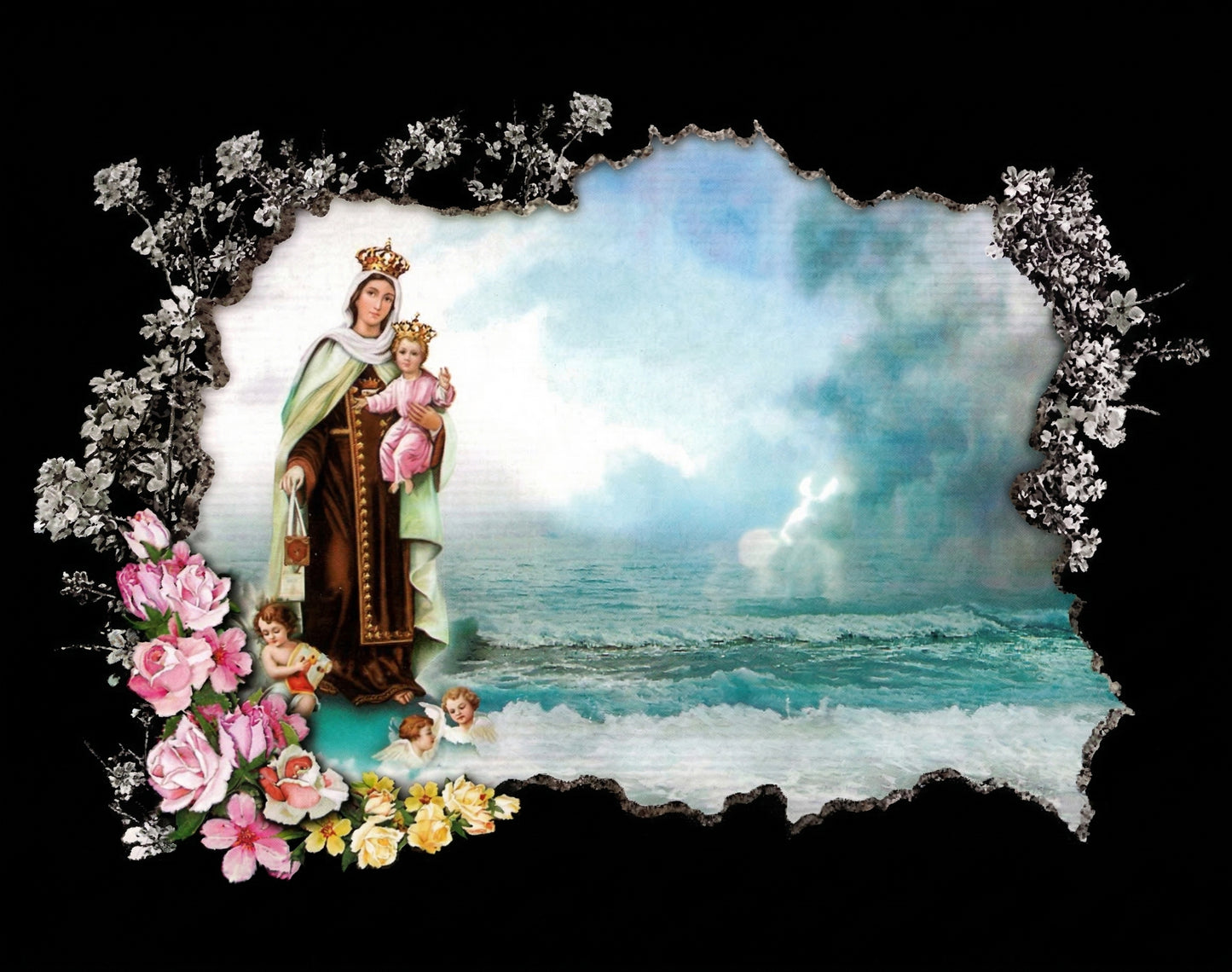 "Lápida de nicho con la Virgen del Carmen grabada en láser HD. Granito negro premium con garantía de 50 años. Un homenaje eterno de fe y protección. Infórmate."